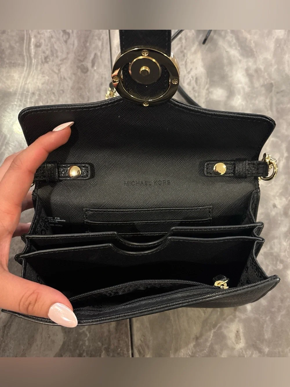 Michael Kors Black Pebbled Leather Crossbody with Gold MK Emblem - Picture 4 of 7